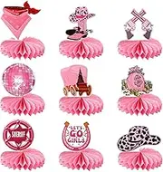 9pcs Cowgirl Party Decorations, Pink Cowgirl Honeycomb Centerpieces for Table Let's Go Girls Bachelorette Party Decorations Disco Cowgirl Birthday Decorations Western Rodeo Party Supplies