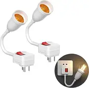 Bonlux Flexible Lamp Holder, E27 LED Lamp Socket White, Extension Screw Lamp Adapter with On/Off Switch, Plug in Wall Lights 360 Degree Flexible 15CM with AU Plug (2 PCS)