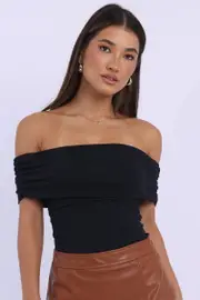 Black Off Shoulder Bodysuit Supersoft - Size 12M, Women's Bodysuit
