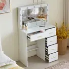 White Hollywood Vanity Table with 5 Drawers Mirror Makeup Dressing Bedroom Set