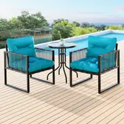 ALFORDSON Outdoor Patio Furniture Set Side Table Lounge Chairs Glass Armchair