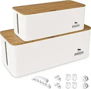 DMoose Large Cable Management Box Pack of 2 - Cord Organizer Box to Hide Power Strips - Pack of 2 Wooden Print