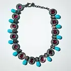 Faux Turquoise & Fuchsia Stones Necklace by Replica Collection Made in Italy