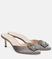 [Manolo Blahnik] Manolo Blahnik Hangisimu embellished satin mules AU 8 grey