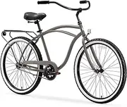 [sixthreezero] Around The Block Men's Single-Speed Beach Cruiser Bicycle, 26" Wheels, Matte Grey with Black Seat and Grips