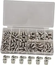 GLEAVI 1 Set Grease Fitting Assortment Angled Grease Zerk Nozzle Kit for Automotive and Industrial Use Includes Organized Storage Box