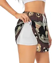 [WURTON] Bear Print Exercise Gym Workout Shorts Women's Athletic Shorts Dual-Layered Yoga Running Shorts