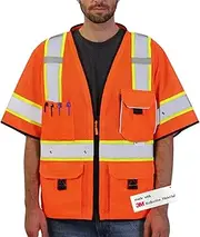 DibSafety 3M Reflective Safety Vest Mesh, High Visibility Vest Yellow and Black, ANSI Class 2 Vest with Pockets and Zipper