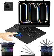 360° Rotatable iPad Pro 13 inch M4 Keyboard Case 2024 with Trackpad Compatible with iPad Air 13 inch iPad 12.9 inch 6th/5th /4th/3rd Gen 7-Color Backlit with Pencil Holder (Black)