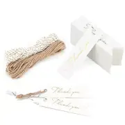 100Pcs Mini Thank You Gift Tags with String, High 2.75''x0.75'' White and Gold
