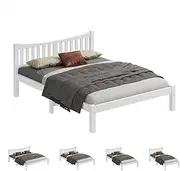 ALFORDSON Wooden Bed Frame Base with Headboard & Timber Slats Queen Size, Solid Pine Wood Mattress Foundation Platform with Under-Bed Storage Space, Home Bedroom Furniture, Cambrie Series White