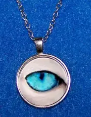 CAT BLUE WOLF EYE white pendant Silver 20" Necklace women mom men FREE GIFT box