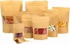 Window Kraft Heat Sealable Stand Up food Pouches Paper Mylar Zip Lock Bags