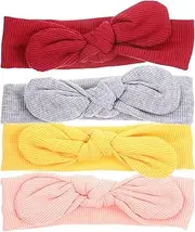 Generic 4pcs Girl Bow Hairbands Elastic Headbands Grey Soft Wide Wraps for Newborns Adorable Hair Accessories for Dress Up