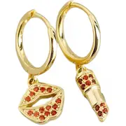 ANYCO Earrings Gold Plated Red Zirconia Lips Lipstick Drape For Women Teen Girl Fine Fashion Stylish Accessories Jewelry Gifts
