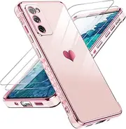 LeYi for Galaxy S20 FE 5G Case: with Screen Protector [2 Pcs]+ Full Camera Protection, Love Heart Plating Girly Women Cute Luxury Soft TPU Case for Samsung S20 Fe, Pink