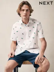 White Kingfisher Conversational Regular Fit Print Short Sleeve Shirt (AD0451) | $64