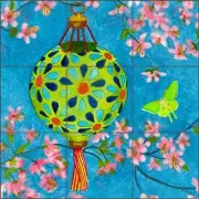 Tile Mural Backsplash Ceramic Whitman Asian Green Lanterns Art CPA-LW17014