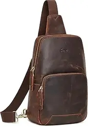 [S-ZONE] Sling Bag for Men Women RFID Blocking Genuine Leather Crossbody Shoulder Bag Backpack Hiking Daypack Travel