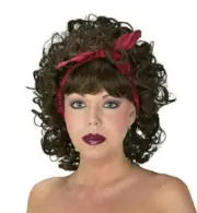 Sexy Ladies Pirate Bar Wench Curly Brown Wig with Bangs and Hair Bandana Tie