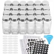 Empty Square Glass Spice Jars w/ Metal Caps & Labels (24 Pcs)