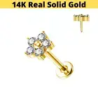 14K REAL SOLID GOLD 16G PUSH IN THREADLESS Flower CZ LABRET EAR TRAGUS NOSE RING