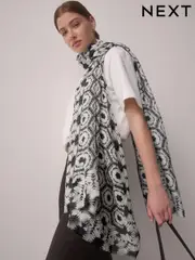 Black & White Ikat Lightweight Containing Silk Scarf (AD5330) | $41