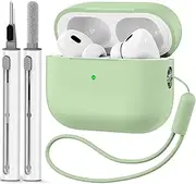 [Ljusmicker] for AirPods Pro 2nd Generation Case 2022/2023 with Cleaner Kit,Soft Silicone Protective Case for Apple AirPod Pro 2 Gen Case Cover for Women Men,AirPods Pro Case with Lanyard-Pastel Green