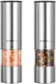 Electric Salt and Pepper Grinder Set Automatic One Handed Stainless Grinders