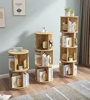 5-Tier Versatile Timber Rubberwood Wooden Rotating Swivel Bookcase Bookshelves 161cm Natural