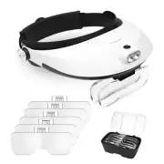 1X to 6X Headband Magnifier Head Mount Magnifying Glass with LED Light for Cl...