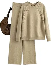 [Generic] Womens American Winter Casual Solid Knitted Set Women Loose Sweater Wide Leg Pants Two Piece Sets Outifits
