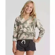 Billabong Girls' V-Neck L/S Camp Day Sweatshirt Hoodie Army Camo Small NWT