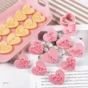 10pcs Hearts 3D Cookie Moulds Embossing Cutters Valentines Day Cookie Cutter Set