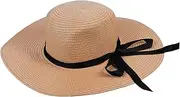 [CATIEBYE] 1Pc Women Foldable Straw Bowknot Hat Summer Sunshade Beach Hat Wide Brim UV Protection Lightweight and Breathable for Outdoor Activities for Vacations Khaki