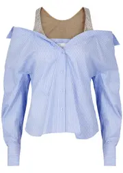 Giuseppe DI Morabito Crystal-embellished Striped Cotton Shirt - Light Blue - 42 (UK10 / S) 42 (UK10 / S)