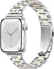 [Calina] Stainless Steel Band fits Apple Watch Band 42mm(Series 10) 41mm 40mm 38mm Series SE 10 9 8 7 6 5 4 3-1, Metal Bracelet for Apple Watch Strap, iWatch Band for Apple Smart Watch Band-Silver&Gold