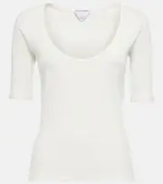 [Bottega Veneta] Bottega Veneta Ribbed-knit cotton-blend jersey top AU 14 white