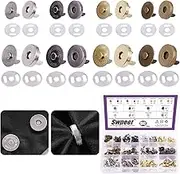 Swpeet 80 Sets Magnetic Button Clasps Snaps, 14/18MM Metal Fastener Clasps Gold Silver Bronze Black DIY Craft Sewing Knitting Buttons Sets for Sewing, Purses, Bags, Clothes, Leather,Silver Color