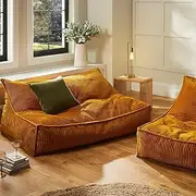 Cadence & Co. Wilde Ribbed Luxe Fleece Bean Bag Large Double Sofa Lounge Cover Velvet Soft Comfortable Living and Bedroom (Cover Only – Beans Not Included) 150x98x73cm - Mustard