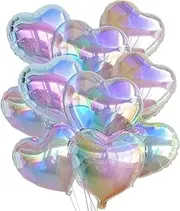 Foil Heart Balloons, 10Pcs Holographic Heart Shape Balloons Mylar Balloons for Helium Decorations for Summer, Wedding, Brithday Party, Anniversary