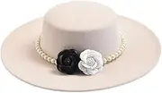 [Generic] Women Classic French Style Fedora Hat 10CM Wide Brim Flat Top Felt Hat Wedding Party Dress Hats Jazz Hats