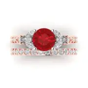 2.72 Round Cut 3 stone Tourmaline Stone Promise Bridal Ring set 14k 2 tone Gold