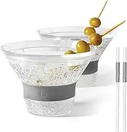 luxail Martini Glasses, Plastic Martini Glasses Set of 2, Double Wall Stemless Martini Cups, 9 Oz Capacity, Martini Gifts, Grey, 2 Reusable Cocktail Straws