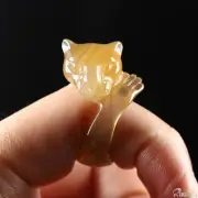 US Size 11.5# 1.4" Agate Hand Carved Crystal Leopard Ring