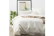 Renee Taylor Cavallo 65cm Pillowcase Cover Stone Washed Linen Euro Bedding White