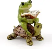 Top Collection 4396 Miniature Fairy Garden & Terrarium Frog Reading Book on Turtle Statue, Small