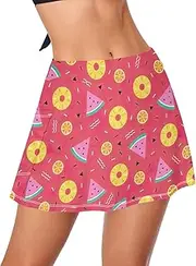 [GAIGEO] Blue Palm Trees White Swim Bottoms Women, Swimsuit with Skirt for Women, Integrated Triangle Shorts Side Pocket, XS