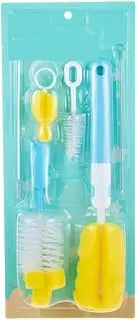 6Pcs Baby Bottle Cleaner Brush Set, Long Handle Sponge Bottle Brush, Pacifier Brush and Straw Brush for Baby Bottles, Water Bottles, Tumblers, Straws and Narrow Neck Bottle. (Blue)