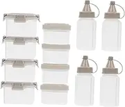LAPYAPPE 12pcs Seasoning Box Set Water Bottle Leak Syrup Nozzle Bottles Spice Jars with Labels Spoon Condiment Dispensers Squirt Cups Overnight Oats Jar Ketchup Light re-usable